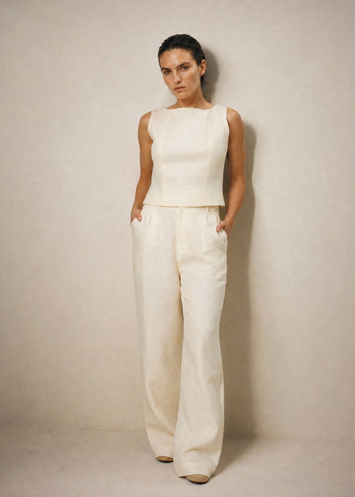 Ava Linen Pleated Pants